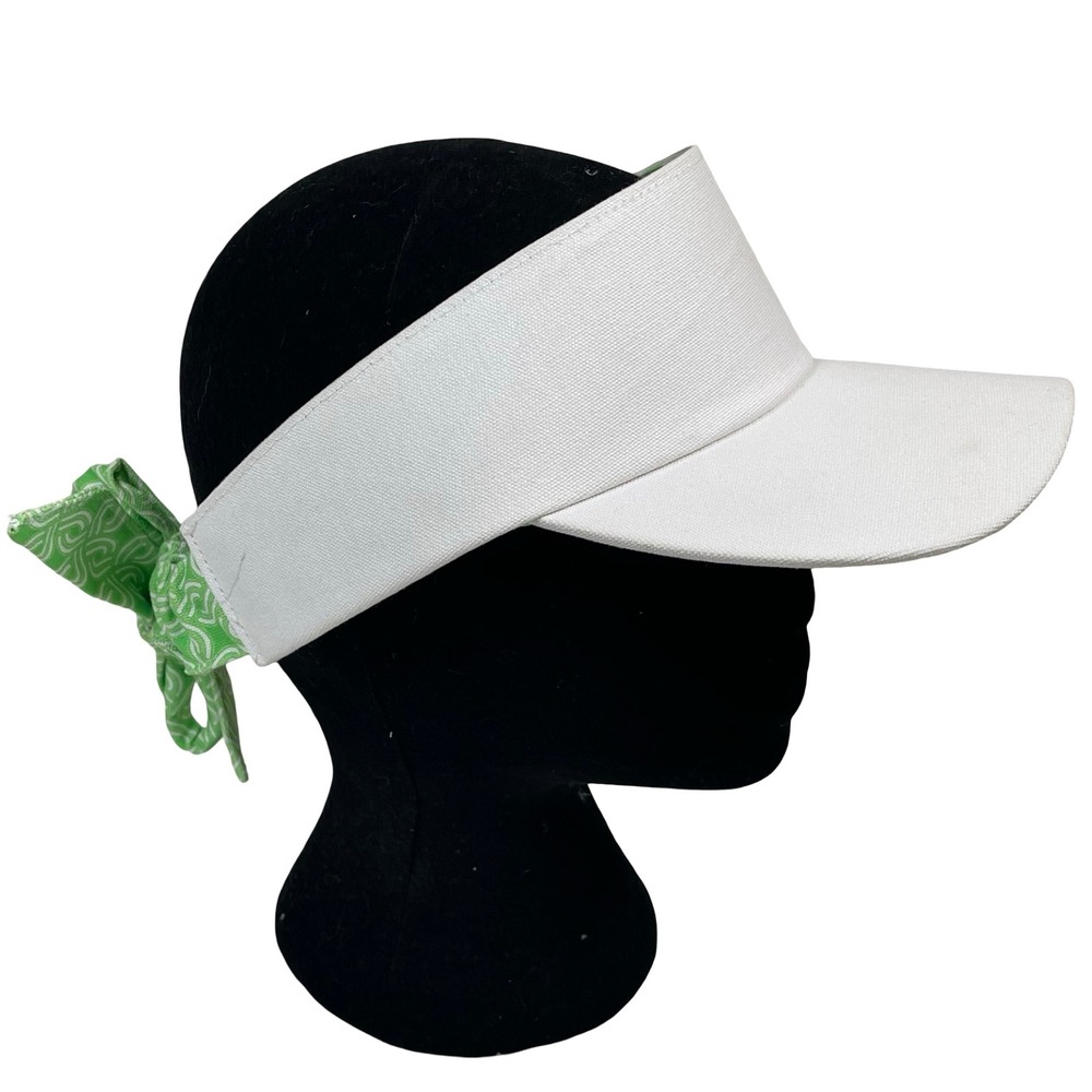 Anthropologie Visor Hat White Green Geometric Scrunchie Back Golf‎ Pickle Ball